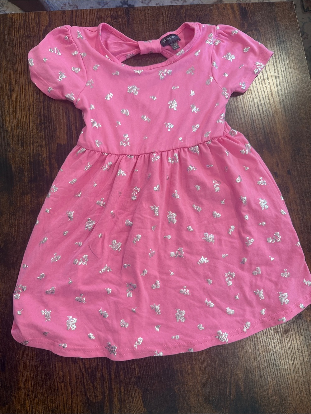 Girls' Pink Short-Sleeve Dress with Silver Foil Floral